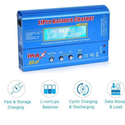 iMax B6 80W RC Lipo Battery Charger NiMh Li-ion Ni-Cd 6S RC Battery Balance Charging Discharge with Power Supply +  Lipo Safe Bag + U.K Power Lead