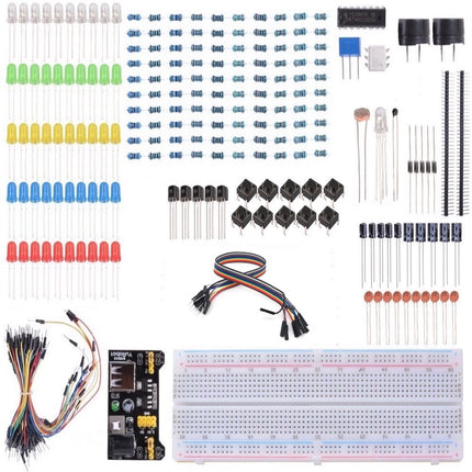 Basic Electronic Component Starter Kit with UNO R3 Breadboard LED Buzzer Resistor Capacitors