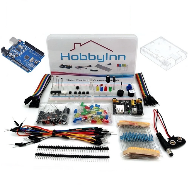 Basic Electronic Component Starter Kit with UNO R3 Breadboard LED Buzzer Resistor Capacitors