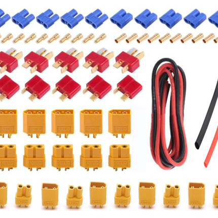 RC Lipo Battery Connectors Kit Deans T XT30 XT60 EC3 Male & Female Plug Adapter Connectors with Silicone Wire & Heat shrink Tube for DIY Accessories