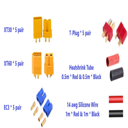 RC Lipo Battery Connectors Kit Deans T XT30 XT60 EC3 Male & Female Plug Adapter Connectors with Silicone Wire & Heat shrink Tube for DIY Accessories