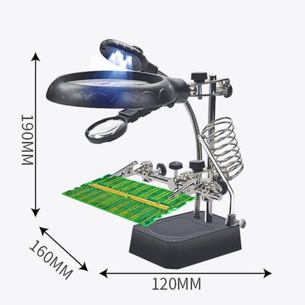 Solder Helping Hands Station LED Lamp Third Hand Repair Clamp Auxiliary Clip Stand Two Auxiliary Magnifying Glasses Lens Solder Iron Holder Stand with UK Power Adapter.