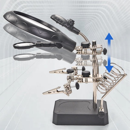 Solder Helping Hands Station LED Lamp Third Hand Repair Clamp Auxiliary Clip Stand Two Auxiliary Magnifying Glasses Lens Solder Iron Holder Stand with UK Power Adapter.