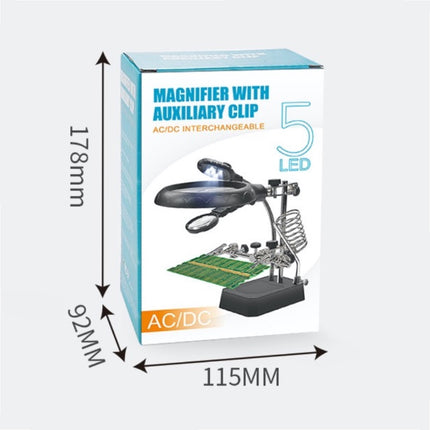 Solder Helping Hands Station LED Lamp Third Hand Repair Clamp Auxiliary Clip Stand Two Auxiliary Magnifying Glasses Lens Solder Iron Holder Stand with UK Power Adapter.