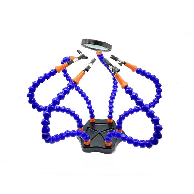 Solder Helping Hands Station Soldering Third Hand Tool with 6pcs of Flexible Arms 3xMagnifying Glass Clamp Swivel Holder