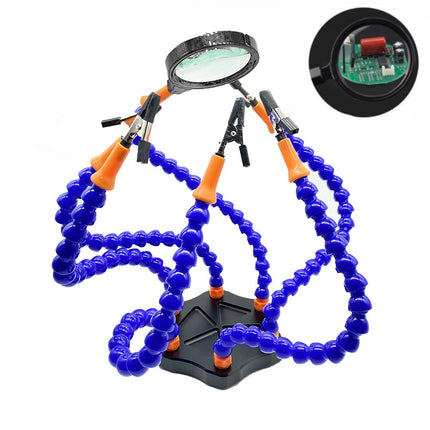 Solder Helping Hands Station Soldering Third Hand Tool with 6pcs of Flexible Arms 3xMagnifying Glass Clamp Swivel Holder
