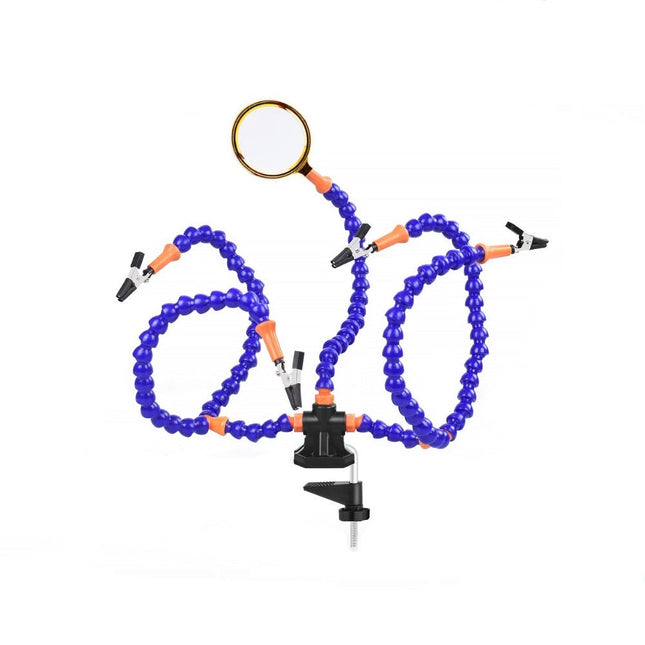 Soldering Helping Hands Station Soldering Third Hand Tool 5pcs of Flexible Arms Magnifying Glass Clamp Swivel Holder