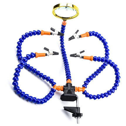 Soldering Helping Hands Station Soldering Third Hand Tool 5pcs of Flexible Arms Magnifying Glass Clamp Swivel Holder