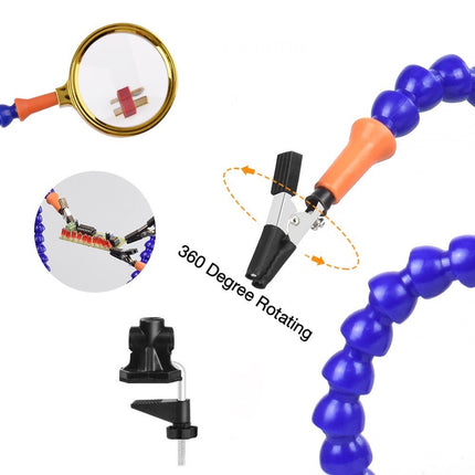Soldering Helping Hands Station Soldering Third Hand Tool 5pcs of Flexible Arms Magnifying Glass Clamp Swivel Holder