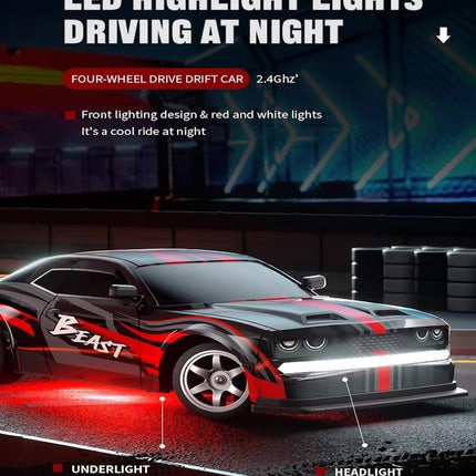 RC Drift Car 4WD 1/16 2.4Ghz Radio Control Race Car 25Km with 2 Rechargeable Batteries