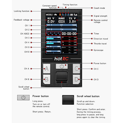 RC Transmitter Receiver Radio Control 10Channel HOTRC CT-10B 2.4ghz with Rechargable Battery