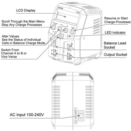 SKYRC T100 dual lipo battery charger 5A 2x50W for LiPo Li-Ion LiHV LiFe NiMH Balance Charging Pb AGM