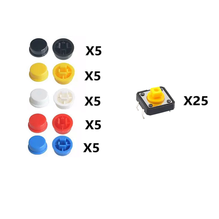 25pcs Tactile Switch Cap Push Button  4 Pins SMD PCB Micro Momentary Tact Assortment Kit