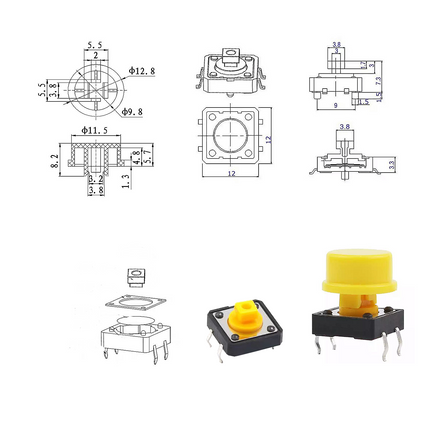 25pcs Tactile Switch Cap Push Button  4 Pins SMD PCB Micro Momentary Tact Assortment Kit